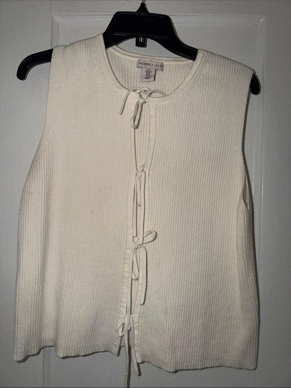 Sincerly Jules Ivory Ribbed Tie-Front Sweater Vest